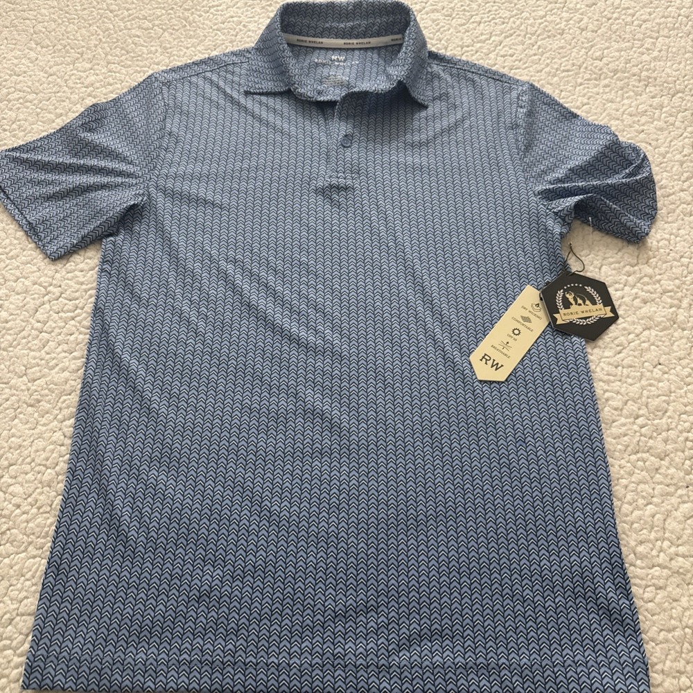 New Mens Rorie Whelan Polo Golf shirt Size small  Blue performance NWT